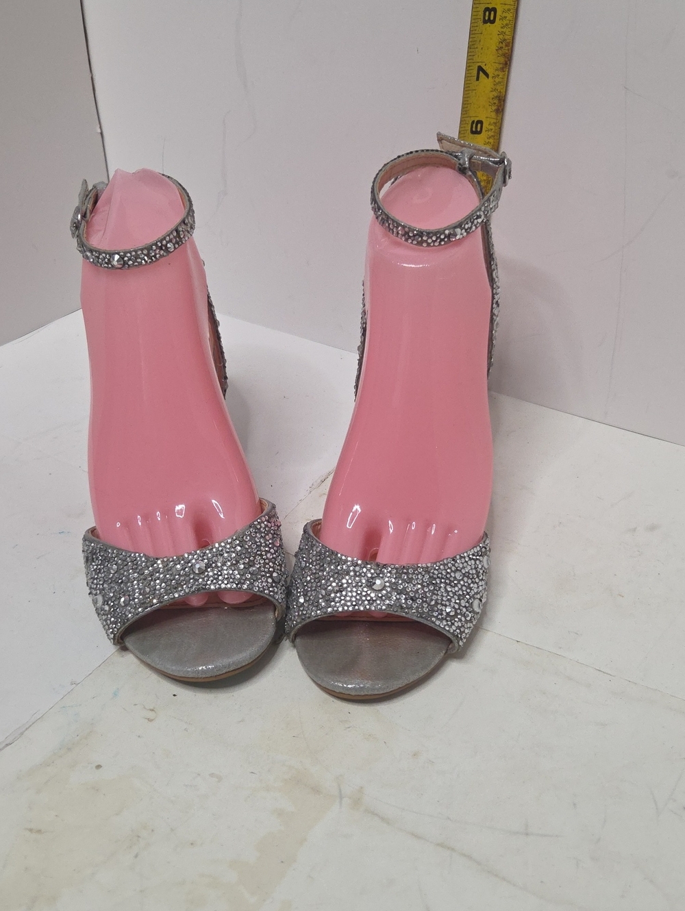 Blue by Betsey Johnson Silver Rhinestone Block Heel Sandals
